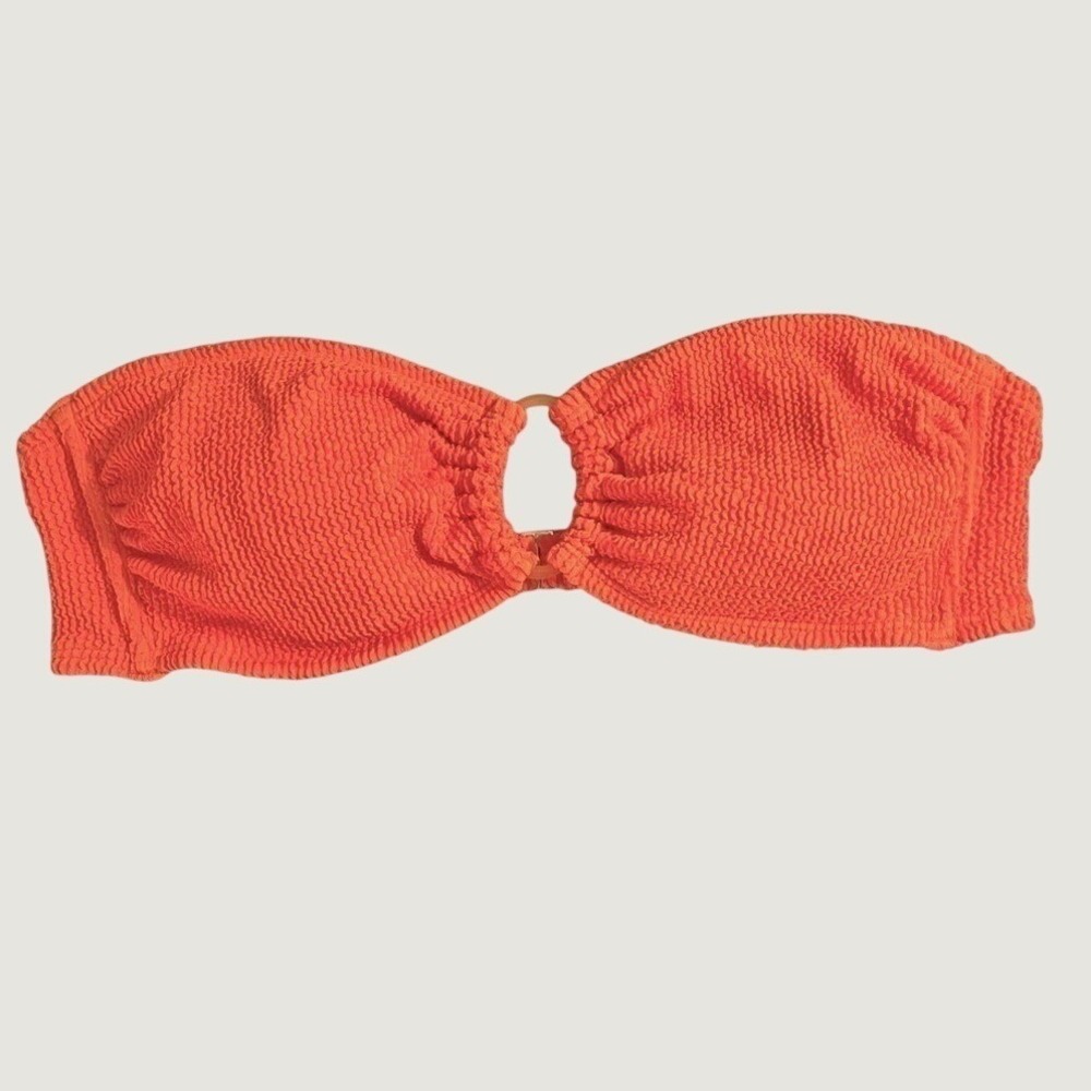 Wild Fable Pucker Textured Bandeau Bikini Top Womens Large Orange NWT